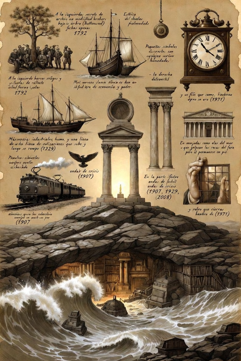 Annotated archive sheet: 1792, 1907, 1929, 1971, 2008 over the crypt beneath the lighthouse.
